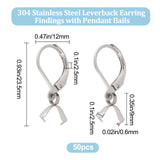 50Pcs 304 Stainless Steel Leverback Earring Findings with Pendant Bails, Stainless Steel Color, 23.5x12x2.5mm, Pin: 0.8mm and 0.6mm