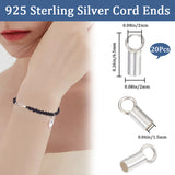 20Pcs 925 Sterling Silver Cord Ends, Silver, 6.5x2mm, Hole: 2mm, Inner Diameter: 1.5mm