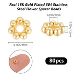 80Pcs 304 Stainless Steel Spacer Beads, Flower, Granulated Beads, Real 18K Gold Plated, 4x1.2mm, Hole: 1mm