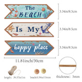Wood Hanging Sings, Home Decorations, with 1M Jute Ropes and 10Pcs Wood Beads, Arrow with Word The Beach is My Happy Place, Dark Turquoise, Sign: 300x8.5x5mm, 3pcs/set