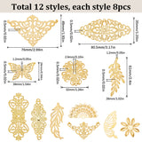 DIY Jewelry Making Finding Kit, Including 96Pcs 12 Styles Iron Cabochons & Link & Pendant & Bead Caps, Triangle & Leaf & Flower & Butterfly, Golden, 27~80.5x10.5~76x0.5~2mm, 8Pcs/style