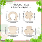 MAYJOYDIY US Unfinished Wooden Cutouts, for Saint Patrick's Day, Shamrock/Clover/Hat, Old Lace, 7.9~8.7x7.55~9x0.75cm, 2pcs/style, 4 style, 8pcs/box