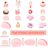 64Pcs 16 Style Resin Cabochons, Cake & Biscuit & Cookie & Macarons & Donut & Ice Cream, Pink, 4pcs/style