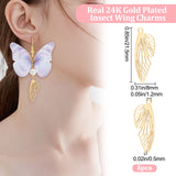 8Pcs Ion Plating(IP) 316 Surgical Stainless Steel Pendants, Insect Wing, Real 24K Gold Plated, 21.5x8x0.5mm, Hole: 1.2mm