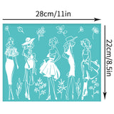 Self-Adhesive Silk Screen Printing Stencil, for Painting on Wood, DIY Decoration T-Shirt Fabric, Turquoise, Girl Pattern, 280x220mm