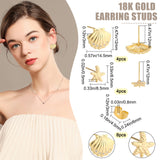 8Pcs 2 Style Brass & Brass Micro Pave Cubic Zirconia Stud Earring Findings, with Loop & 925 Sterling Silver Pin, with 8Pcs Brass Ear Nuts, Starfish & Shell, Golden, 8.5x8.5mm, Hole: 0.5mm, 12x14.5x3mm, Hole: 1mm, Pin: 0.7mm, 4Pcs/style