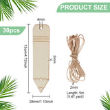 DIY Unfinished Wood Pencil Shape Pendant Decoration, with Jute Cord, for Teacher's Day, Back to School Celebration, PapayaWhip, 120x28x2mm, Hole: 4mm, 30pcs