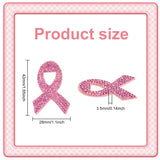 30Pcs Breast Cancer Awareness Ribbon Rhinestone Appliques, Costume Accessories, Rose, 42x28x3.5mm