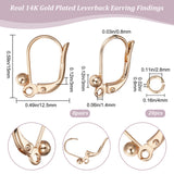 8 Pairs Brass Leverback Earring Findings, with Horizontal Loops, with 20Pcs Jump Rings, Real 14K Gold Plated, 15x12.5x3mm, Hole: 1.4mm, Pin: 0.8mm