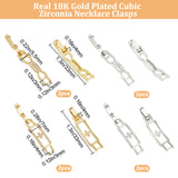 8Pcs 4 Styles Rack Plating Brass Clear Cubic Zirconia Watch Band Clasps, Cadmium Free & Lead Free, Long-Lasting Plated, Mixed Shapes, Platinum & Golden, 33x5.5~7x4mm, Hole: 3~4x3mm, 2pcs/style