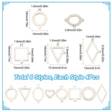 32Pcs 8 Styles Stainless Steel Connector Charms, Geometric Links, Rhombus & Heart & Square, Mixed Shapes, Stainless Steel Color, 10~24x11~16x0.5~1.5mm, Hole: 1~1.6mm, 4pcs/style