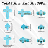 90Pcs 3 Styles Synthetic Turquoise Beads, Dyed, Cross, Deep Sky Blue, 10~20x8~15x3.5~4mm, Hole: 1mm, 30pcs/style