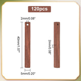 120Pcs Natural Wood Pendants, Dyed, Rectangle Charms, Saddle Brown, 40x5x2mm, Hole: 2mm