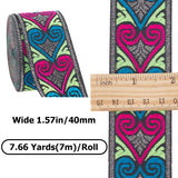 7M Flat Embroidery Polyester Ribbons, Jacquard Ribbon, Heart, 1-5/8 inch(40mm), about 7.66 Yards(7m)/Roll