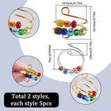10Pcs 2 Colors Colorful Resin Rotating Beaded Cuff Ring, 304 Stainless Steel Wire Wrap Knitting Loop Crochet Loop, Yarn Guide Finger Holder, Golden & Stainless Steel Color, Inner Diameter: US Size 8 3/4(18.7mm), 5Pcs/color