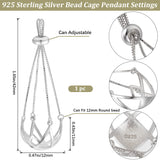 1Pc 925 Sterling Silver Pearl Cage Pendant Mounting, Adjustable Charms Blank for Pearl Jewelry Making, Flower, Platinum, 42mm, Pendant: 16x11mm