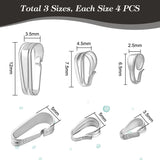 12Pcs 3 Size 925 Sterling Silver Snap on Bails, Silver, 6.5~8x2.5~4x3.5~5mm, 4Pcs/style