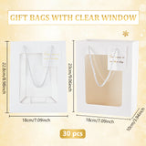 Rectangle Paper Gift Bags, with Plastic Visible Window, Shopping Bags with Handle, White, Unfold: 18x1x23cm