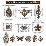 120Pcs 12 Styles Filigree Finding Kits, Including Iron Pendants & Links & Chandelier Component Links, Antique Bronze, 23~91x20~76.5x0.5~3mm, Hole: 1~6x1~3.5mm, 10pcs/style