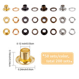 200 Sets 4 Colors Iron Grommet Eyelet Findings, with Washers, for Bag Repair Replacement Pack, Mixed Color, 0.6x0.4cm, Inner Diameter: 0.3cm, 50 sets/colors