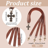 Cowhide Leather Bible Bookmarks, Alloy Cross Pendant Bookmarks, Saddle Brown, 31cm, 2pcs/box