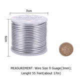 Round Aluminum Wire, Silver, 9 Gauge, 3mm, about 55.77 Feet(17m)/roll