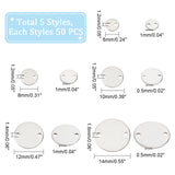 250Pcs 5 Styles 304 Stainless Steel Connector Charms, Stamping Blank Tag, Flat Round, Stainless Steel Color, 6~14x0.5~1mm, Hole: 1.2~1.6mm, 50pcs/style
