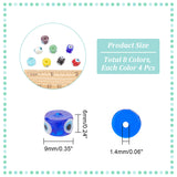 32Pcs 8 Colors Handmade Evil Eye Lampwork Beads, Flat Round, Mixed Color, 9x6mm, Hole: 1.4mm, 4pcs/color