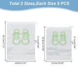 10Pcs 2 Sizes Non-Woven Fabric Shoes Storage Drawstring  Bags, Rectangle with Shoes Pattern, White, 35.8~43.7x27~32x0.1cm, 5pcs/size