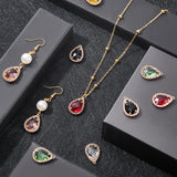 14Pcs 7 Colors Transparent Glass Pendants, for DIY Jewelry Making, with Brass Findings, Faceted, Teardrop, Light Gold, Mixed Color, 19x14x4.5mm, Hole: 1.2mm, 2pcs/color