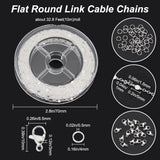DIY Chain Bracelet Necklace Making Kit, Including Brass Flat Round Link Chains, 304 Stainless Steel Clasps & Jump Rings, Silver, Chain: 10M/set