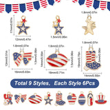 54Pcs 9 Style American Flag Style Alloy Enamel Pendants, Cadmium Free & Nickel Free & Lead Free, Golden, Apple & Star & Egg, Colorful, 13~19x8~18x1.5~2mm, Hole: 1.6~1.8mm, 6pcs/style