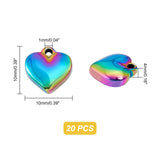 Rack Plating 304 Stainless Steel Pendants, Heart, Rainbow Color, 10x10x4mm, Hole: 1mm, 20pcs/box