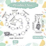 Knitting Row Counter Chains & Locking Stitch Markers Kits, with Tortoise Alloy Pendant and Acrylic Beads, Antique Silver, 3.7~26.2cm, 13pcs/set
