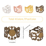 28pcs 4 Colors Rack Plating Brass Wide Open Cuff Ring Findings, Pad Ring Setting, Flower with Round Tray, Mixed Color, US Size 8(18.1mm), Tray: 8mm, 7pcs/color