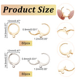120Pcs 2 Style 304 Stainless Steel Leverback Earring Findings, with Horizontal Loops, Golden & Stainless Steel Color, 14.5x12mm, Hole: 1.2mm, Pin: 0.8~1.2mm, 60Pcs/style