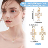 Brass Micro Pave Clear Cubic Zirconia Charms, with Jump Rings, Religion Teardrop Cross Charm, Real 18K Gold Plated, 15x9x3mm, Hole: 3.2mm, 10pcs/box