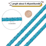 Braided Cowhide Cord, Leather Jewelry Cord, Jewelry DIY Making Material, Teal, 3mm, about 5m/bundle