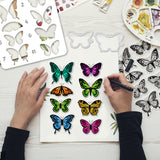 1Pc Carbon Steel Cutting Dies Stencils, with 1 Sheet PVC Plastic Stamps and 1 Set PET Hollow Out Drawing Painting Stencils, for DIY Scrapbooking, Craft, Butterfly Pattern, Cutting Dies: 108x154x0.8mm, Stamp: 160x110x3mm