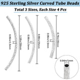 12Pcs 3 Style 925 Sterling Silver Beads, Tube, Silver, 20~30x1.5mm, Hole: 1mm, 4pcs/style