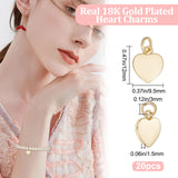 Brass Charms, with Jump Ring, Heart, Real 18K Gold Plated, 12x9.5x1.5mm, Hole: 3mm, 20pcs/box