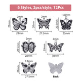 12Pcs 6 Style Halloween Alloy Enamel Pendants, Butterfly with Skull Charm, Platinum, Black, 19~23x28~30x1mm, Hole: 2mm, 2pcs/style