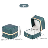 Leather Ring Gift Boxes, with Velvet Inside, for Wedding, Jewelry Storage Case, Square, Dark Green, 5.7x5.7x4.5cm, Inner Diameter: 48x44mm