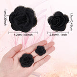 3D Rose Flower Polyester Computerized Embroidered Ornament Accessories, for Costume, Hat, Bag, Black, 42x10mm and 28x11mm, 30pcs/box
