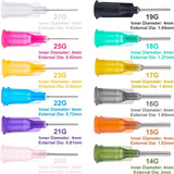 Plastic Fluid Precision Blunt Needle Dispense Tips, Stainless Steel Color, Mixed Color, 30x7.5mm, Lumen: 1.5mm, External Dia: 2mm, 12pcs/color, 144pcs/box