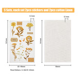 5 Sets 5 Styles Scrapbook Floral Decorative Stickers Sets, Including Transfer PET Stickers and Cotton Linen, for Art Craft, DIY Scrapbooking, Mixed Color, 141x85~90x0.1mm, 1 set/style