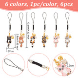 Cat & Flower Alloy Enamel Pendant Decoration, with Nylon Cord Loops and Iron Bell Charms, Mixed Color, 125mm, 6 colors, 1pc/color, 6pcs/set