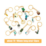 Summer Theme Alloy Enamel Pendant Keychain, with Iron Key Ring, Cactus & Drinks, Golden, 7.5~9.6cm, 13pcs/set, 1 set/box