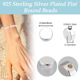 50Pcs Rack Plating Brass Beads, Flat Round, Long-Lasting Plated, 925 Sterling Silver Plated, 6x3mm, Hole: 1.2mm