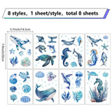 8 Sheets 8 Styles PVC Waterproof Wall Stickers, Self-Adhesive Decals, for Window or Stairway Home Decoration, Rectangle, Whale, 200x145mm, about 1 sheet/style